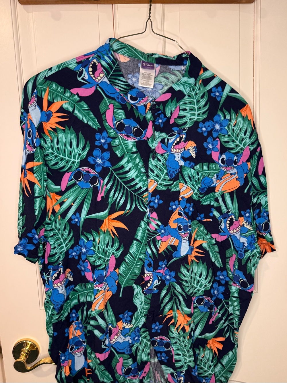 Disney Stitch Hawaiian Button Up Shirt Navy Tropical Aloha Men's XXL